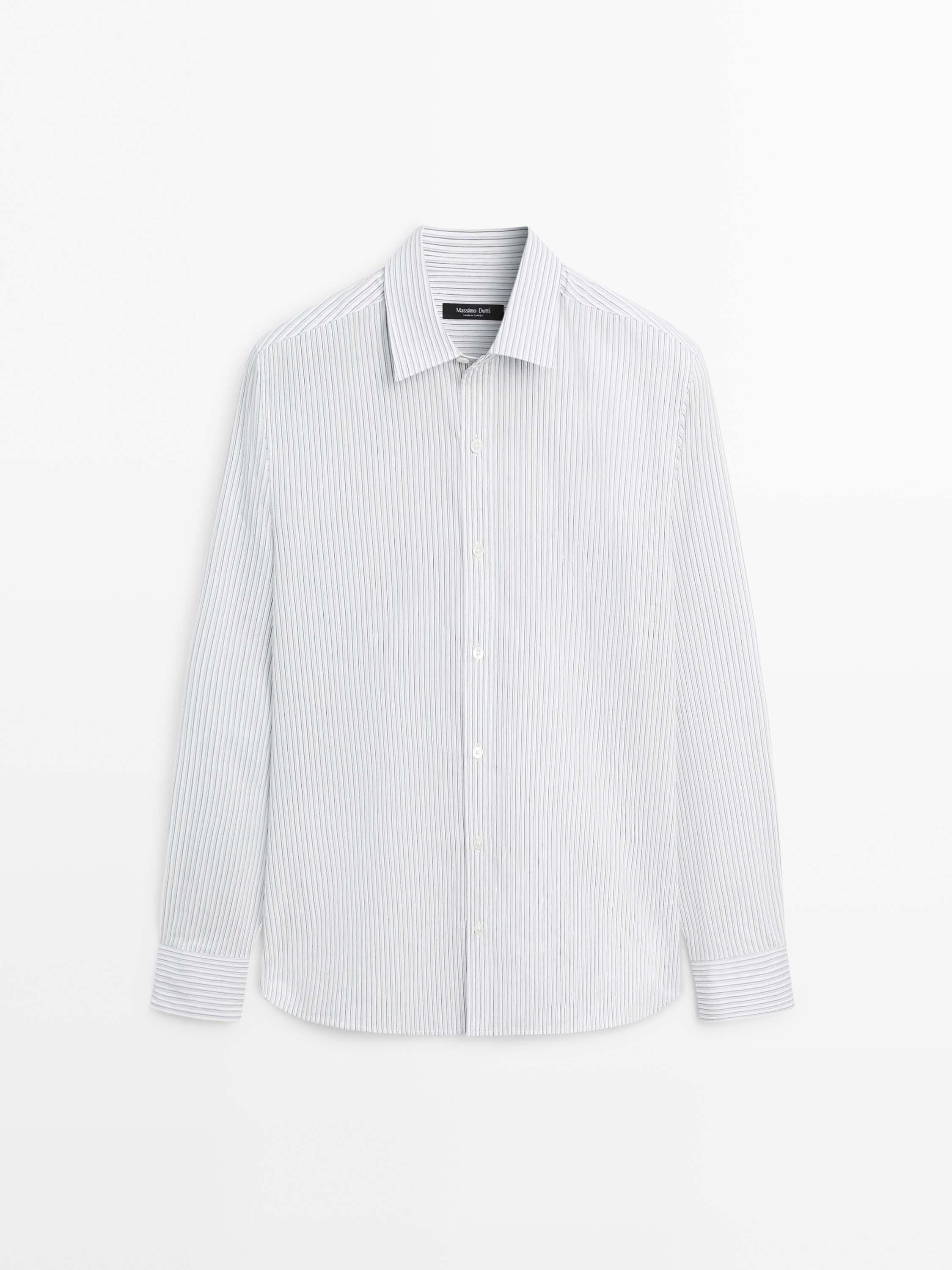 Cotton blend regular fit striped shirt